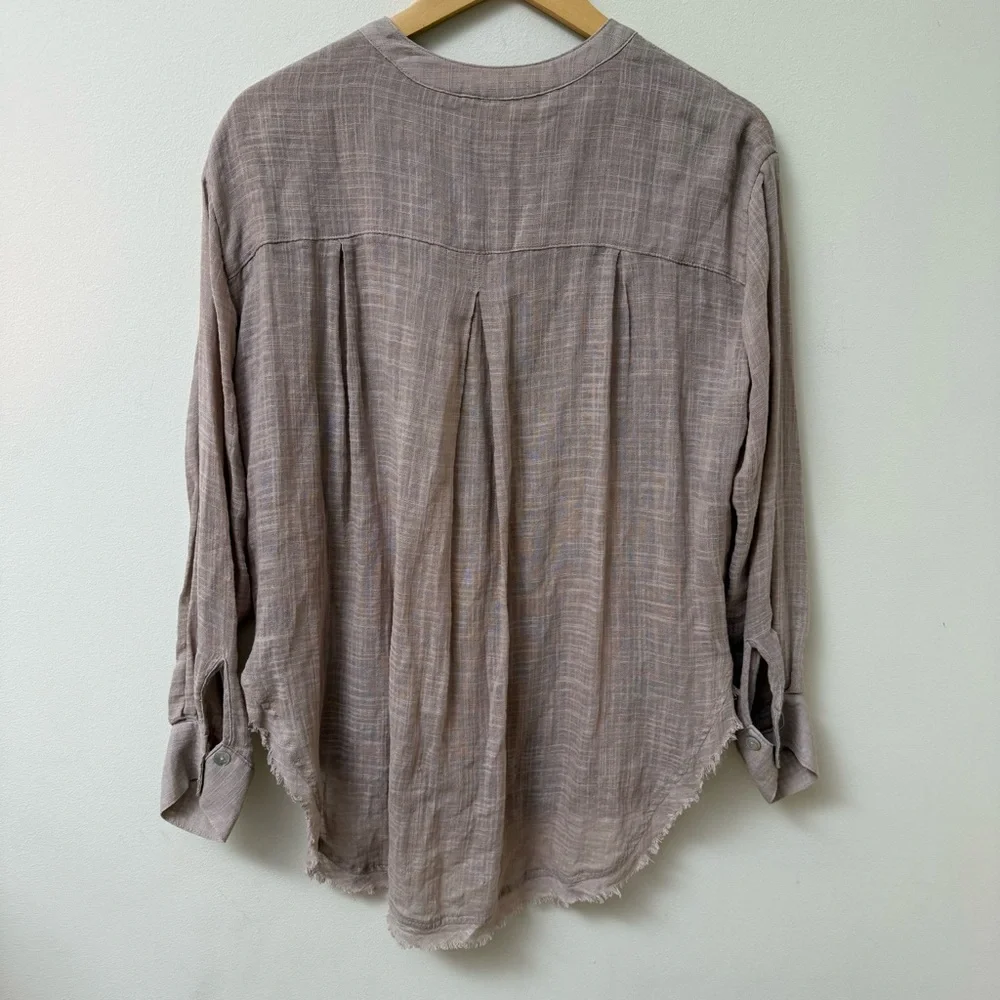 Free People Fringe Half Button Top